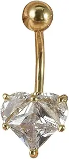 [Niaspi] Crystal Heart Cubic Zirconia Belly Button Bars Ring for Women Stainless Steel Princess Cut Belly Navel Barbell Rings Shiny Geometric Love Heart Shaped Valentine's Statement Piercing Jewelry
