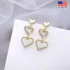 Elegant Women 925 Sterling Silver Earrings Crystal Heart Shell Heart Tassel 1565