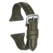 Genuine Leather Watch Band 20mm Quick Release Strap Olive Green/Silver Tone