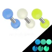 2pcs. 16G~1/4" Steel Tragus / Cartilage Barbell with Glow In The Dark Balls