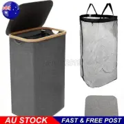 Bamboo Laundry Hamper Basket Wicker Clothes Storage Bag Sorter Bin With Lid AU