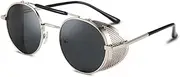 [FEISEDY] Retro Round Steampunk Sunglasses for Men Women Side Shield Vintage Goggles B2518