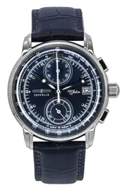 Zeppelin 100 Jahre Chronograph Tachymeter Blue Dial Quartz 86703 50M Mens Watch