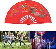 SustVita Chinese Kung Fu Fan, Tai Chi Bamboo Fan Large Hand Folding Fan with Storage Bag for Dance Training and Performance Treat