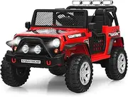 HONEY JOY 12V Kids Ride-On Car, Electric Children Ride-On Truck w/Remote Control, 2 Speeds, Spring Suspension, Music, Horn, USB, MP3, Radio, Toddler Motorized Vehicle for 3+ Years Old, Red