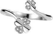 [Generic] Dainty Four Leaf Clover Adjustable Open Ring Cute Silver Flower Statement Wrap Finger Band Rings Love Heart Shaped Leaves Eternity Jewelry