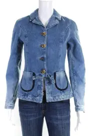 Cormio Womens Cynthia Denim Bow Button Up Jacket Blue Size Small