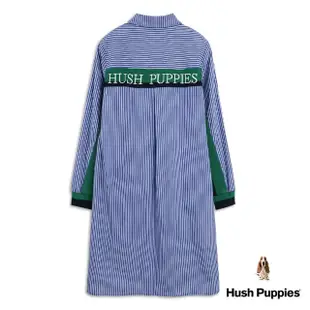 【Hush Puppies】女裝 襯衫 配色羅文品牌提花直條紋襯衫(藍色 / 34212106)