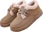 [SincereWay] Women's Fluffy Edges Double Buckle Ankle Boots Winter Suede Plush Flat Booties Comfortable Faux Fur Lining Walking Loafer