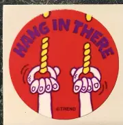 VINTAGE 80s TREND Scratch & Sniff ROPE Scent Stinky Sticker HANG IN THERE, 1980s