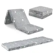 Costway 3-Fold Luminous Sofa 3-in-1 Mat Mattress Lounger w/Washable Flannel Cover Gaming Furniture Grey