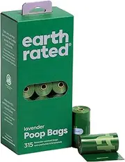 Earth Rated Dog Poo Bags, 315 Extra Thick and Strong, Guaranteed Leak-proof, Lavender-scented, 21 Rolls, 15 Bags Per Roll, Each 23 x 33 cm