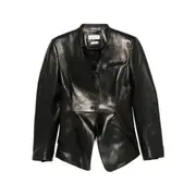 [Alexander Mcqueen] Alexander Mcqueen Single-breasted Calfskin Leather Jacket 42 IT BLACK