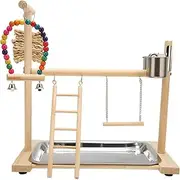 Parrots Playstand Bird Playground Wood Exercise Play Perch Exercise Gym with Feeder Cups Toys Cockatiel with Ladder Hanging Swing for Pet Conure Lovebirds Life