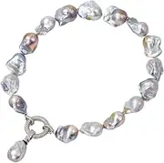 [Generic] Natural Gray Baroque Pearl Necklace CZ Pendant For Women