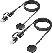 ZONLELE 2 in 1 for Fitbit Versa 4/Sense 2/Sense/Versa 3 Charger, USB-C/A 3.3FT Replacement Smart Watch Charger Magnetic Charging Cable 2Pack