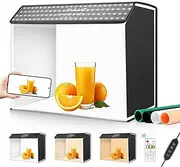 Photo Studio Light Box, 60x40CM Portable Shooting Tent with 672 LEDs, Three Adjustable Color Temperatures Studio Lightbox, and 4 Coloured Backdrops, Foldable Photography Lightbox