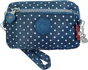 [Bijoux De Ja] Polka Dot Wristlet Wallet Clutch Purse for Woman with 3 Zippers, Detachable Wristlet Strap, Water Repellent, Cell Phone Holder, Card, Coin, Cash, Cosmetic, Daily Essentials (Blue)