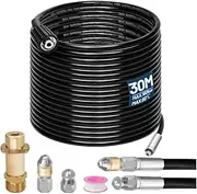 Pipe Cleaning Set for Karcher K2, K3, K4, K5, K6, K7 30 m Drain Cleaner Hose 180 Bar 60 °C Includes Nozzles Rigid + Rotatable 1 Adapter