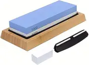 Yotsuba Knife Sharpening Stone Kit, 2 Side Grit 1000/6000 Premium Whetstone Waterstone Knife Sharpener with Non-Slip Bamboo Base & Angle Guide