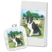 Border Collie Kitchen Dish Towel and Pot Holder Gift Set