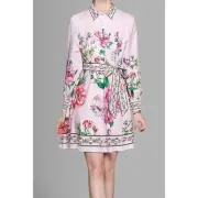 Dalia MacPhee Dress Women Small NWT Floral Belted Long Sleeve Mini Pink Feminine