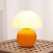 SWNEPOF Mushroom Table Lamp, Small Dimmable Table Lamp with Hand-Blown Glass Shade and Ceramic Base, Modern Aesthetic Bedside Lamp for Bedroom, Living Room, Cute Unique Home Decor, Ideal Gifts(Orange)