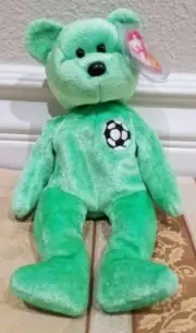 *RARE* Ty Beanie Baby - "Kicks" Soccer Bear - MWMT w/Solid Locket Tag Protector