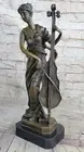 Hand Made Art Deco Large Girl with Cello Genuine Bronze Sculpture Hot Cast