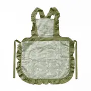 GGP Green Ruffled Kitchen Apron With Floral Lace Comfortable Baking & Crafting Apron