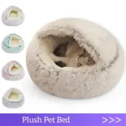 Warm Plush Cat Bed with Cover – Soft Round Sleeping Nest for Kittens & Small Dog