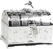 Pirate Treasure Chest Jewelry Box Collection Storage Box with Lock and Key for Brooches Bills Necklaces Letters, Silver, 14cmx10cmx10.5cm