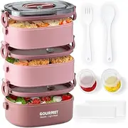Miners2000 Bento Box Lunch Box, Stackable 3 Layers Containers, Portable 2.10L Large Capacity Bento Box, Microwave Safe Lunch Box for Adults for Work Camping (Pink)