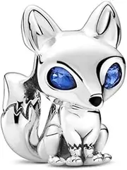 [The Charmery] Silver Fox Animal with Blue Eyes Charm 925 Silver Charm Compatible with Pandora Charms, Trollbeads, Chamilia, Biagi and Many Other UK Charm Bracelets., Small, Metal, No Gemstone