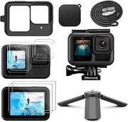 Accessories Kit Compatible with GoPro Hero 13 Black - Frame Case, Silicone Protective Case, Tempered Glass Screen Film, Mini Tripod