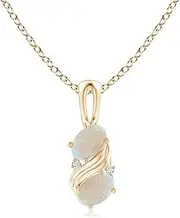 [Angara] Natural Two Stone Opal Swirl Pendant Necklace in Sterling Silver/10ct/14ct Solid Gold for Women | October Birthstone Jewellery for Her