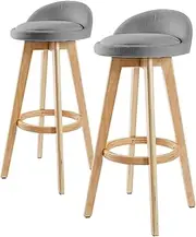 [La Bella] 2X Oak Wood Bar Stool 72cm Fabric Leila - Grey