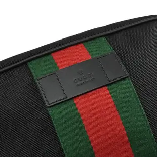 【GUCCI 古馳】經典綠紅綠織帶帆布大手拿包萬用包(黑 大)