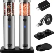 , Electric Salt And Pepper Grinder Set, 2 Mills, Rechargeable, With Chargin