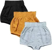 [LOOLY] Unisex Baby Girls Boys 3 Pack Cotton Linen Blend Bloomer Shorts