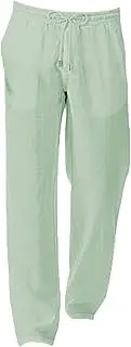 [Generic] Men's Linen Yoga Pants Lightweight Elastic Waist Beach Pant Drawstring Comfort Straight-Legs Vacation Trouser for Men