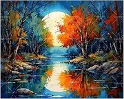 Magical Forest Scene Paint by Numbers Kit for Adults - DIY Moonlight Over Autumn River Painting on Canvas 16x20 Inches, Acrylic Paint Set,Suitable for Beginners,Art for Home Decoration/Gifts