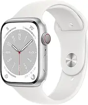 Apple Watch Series 8 [GPS + Cellular, 45MM] Silver Aluminium Case with White Sport Band (Renewed)
