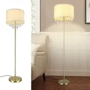 Depuley LED Floor Lamp for Living Room, Crystal Elegant Standing Lamp for Kids Bedroom, Suit Mid Century, Modern & Farmhouse Rooms, Tall Pole with Fabric Drum Shade, Brass, E27 Warm Light