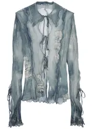 Acne Studios Satty Printed Ruffled Mesh top - Blue - 36 (UK8 / S) 36 (UK8 / S)