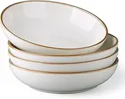 AmorArc 8.5'' Large Pasta Bowls, 36oz Ceramic Salad Serving Bowls Set of 4 for Kitchen, Wide Stoneware Bowls for Pasta,Salad,Fruit,Bread, Microwave Safe, Reactive-Pearl White