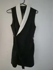 Portmans Blazer Jacket Dress Sz 14 Sleeveless Black Tuxedo Double Breasted New