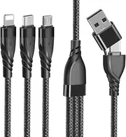 USB A/USB C Multi Charging Cable, Universal 5 in 1 Multiple USB Cable Fast Charging Cord with IP/Type C/Micro USB Port for Cell Phone, Tablets, Samsunng Galaxy, Google Pixel, LG and More -1.2m