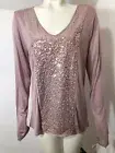 Apt 9 New Womens Large Longsleeve Knit Top Mauve Sequins V neck