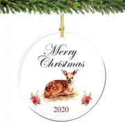 Merry Christmas Ornament 2022 Fawn Deer Porcelain Ornament Family Home D�cor Ch